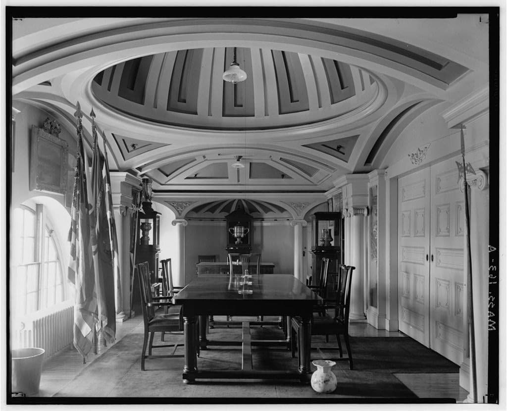Historic meeting room inside Faneuil Hall in Boston