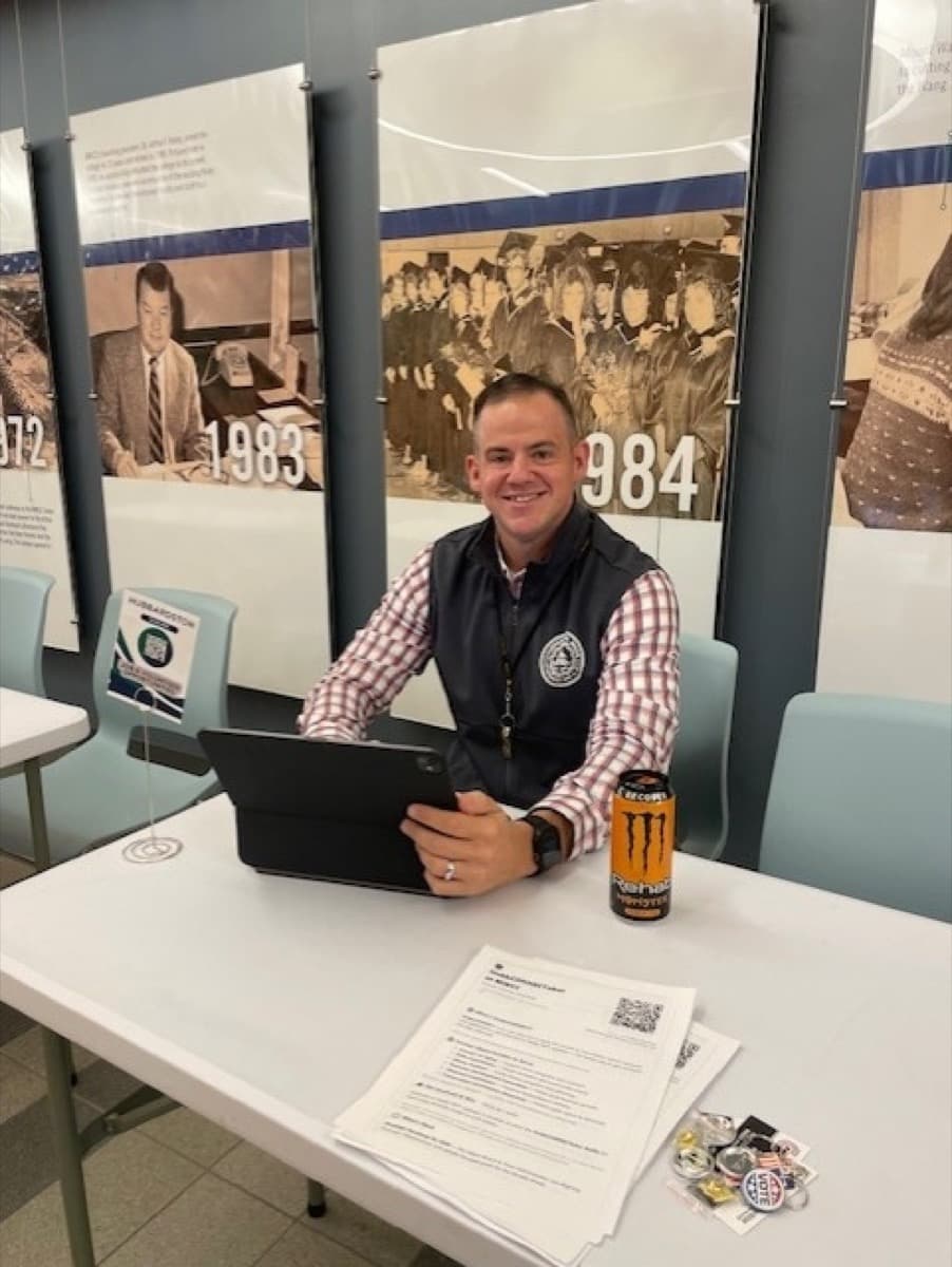 Nathan Boudreau working at a public event