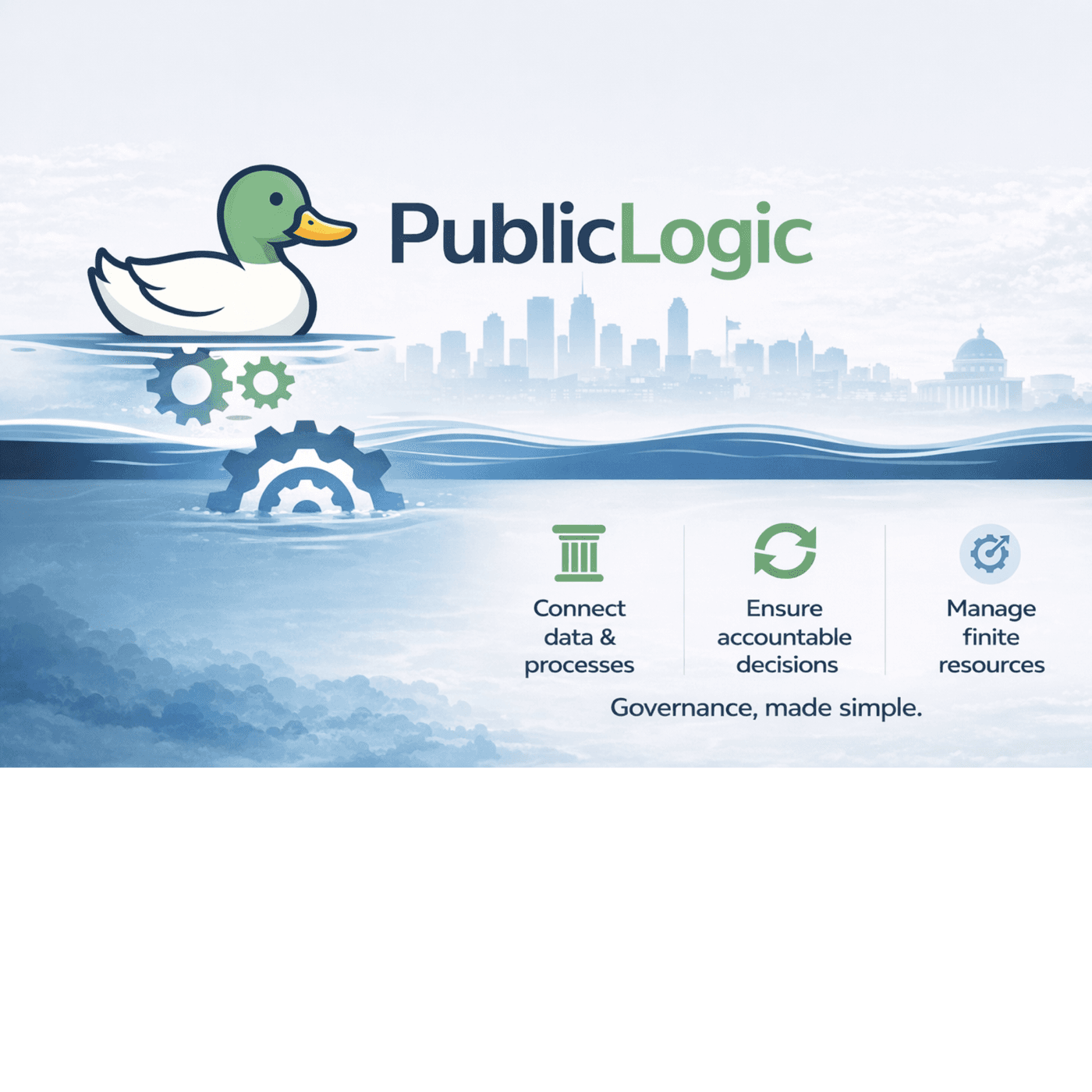 PublicLogic illustration: connect data and processes, ensure accountable decisions, and manage finite resources